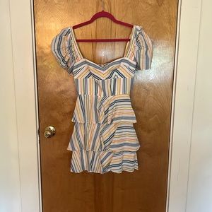 Amanda Uprichard short tiered dress with puffy sleeves.